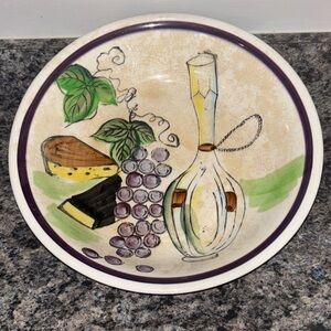 Decorative Ceramic Bowl with Grapes and Wine Design